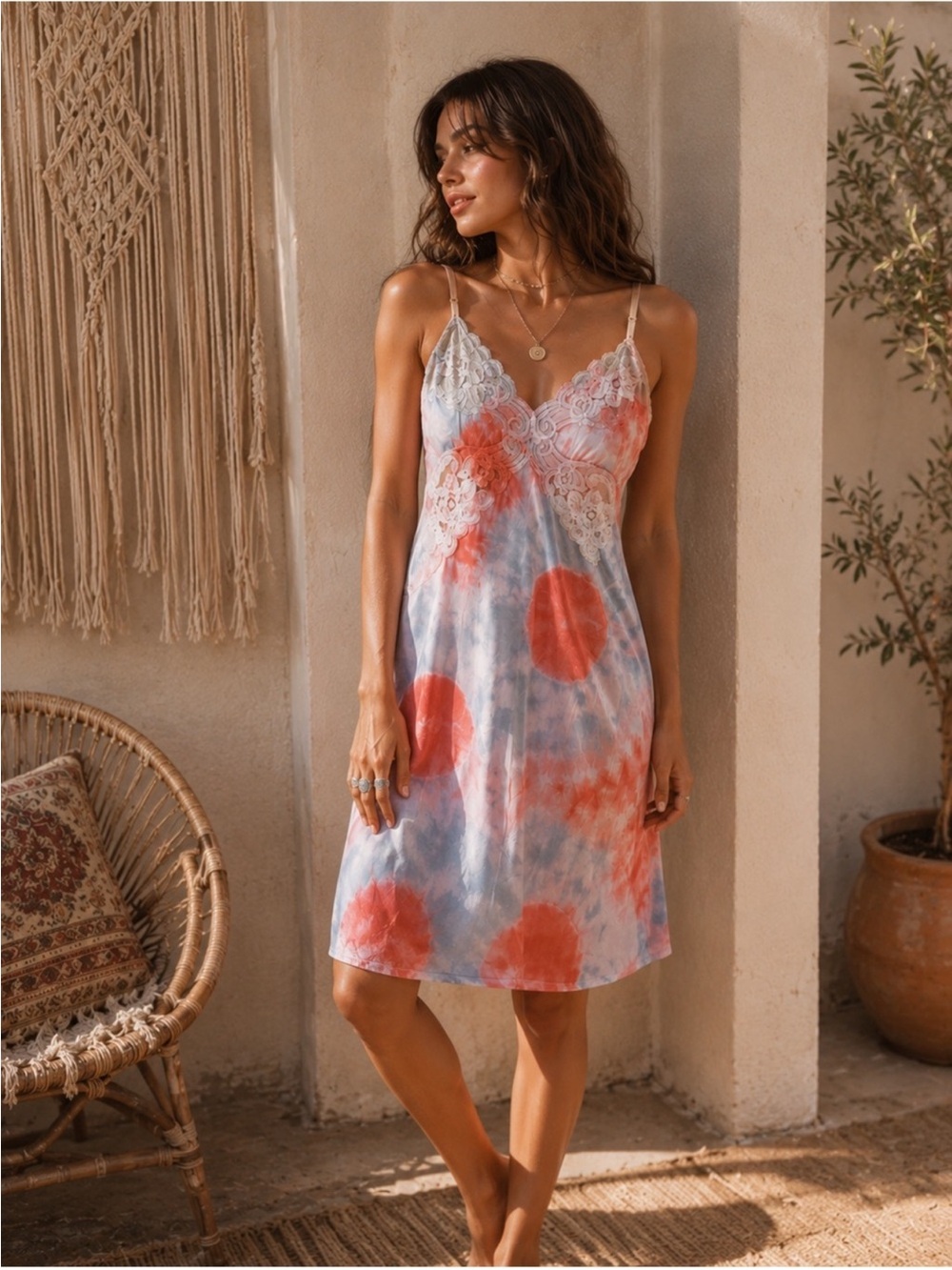 Vintage Hand Dyed Circle Tie Dye Slip Dress